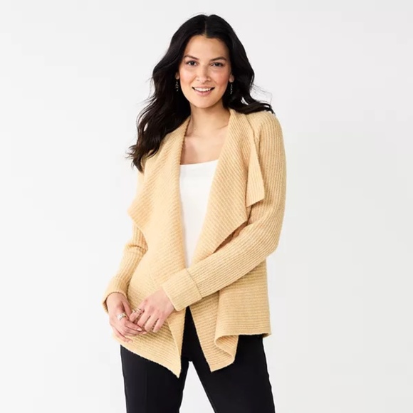 Nine West Drapey Rib Cardigan in Camel - Picture 1 of 7
